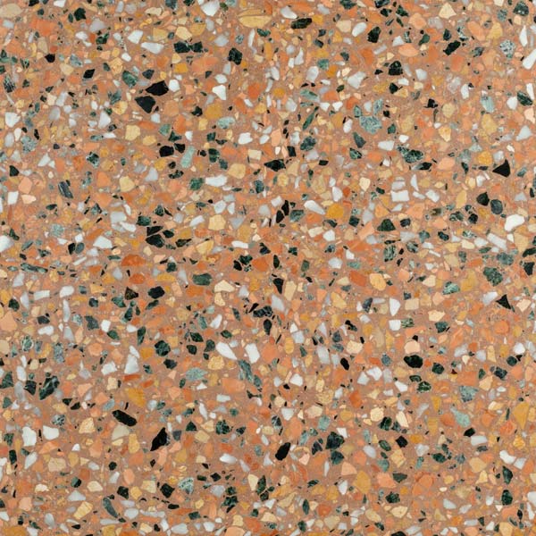 red terrazzo tile with large mixed aggregate