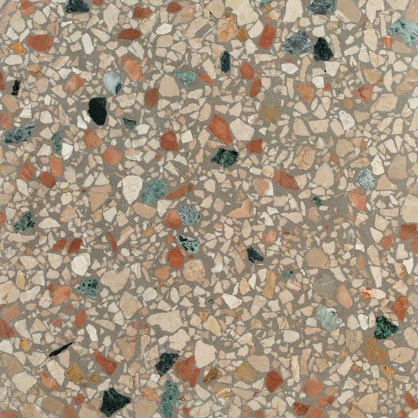 grey terrazzo tile with large mixed aggregate